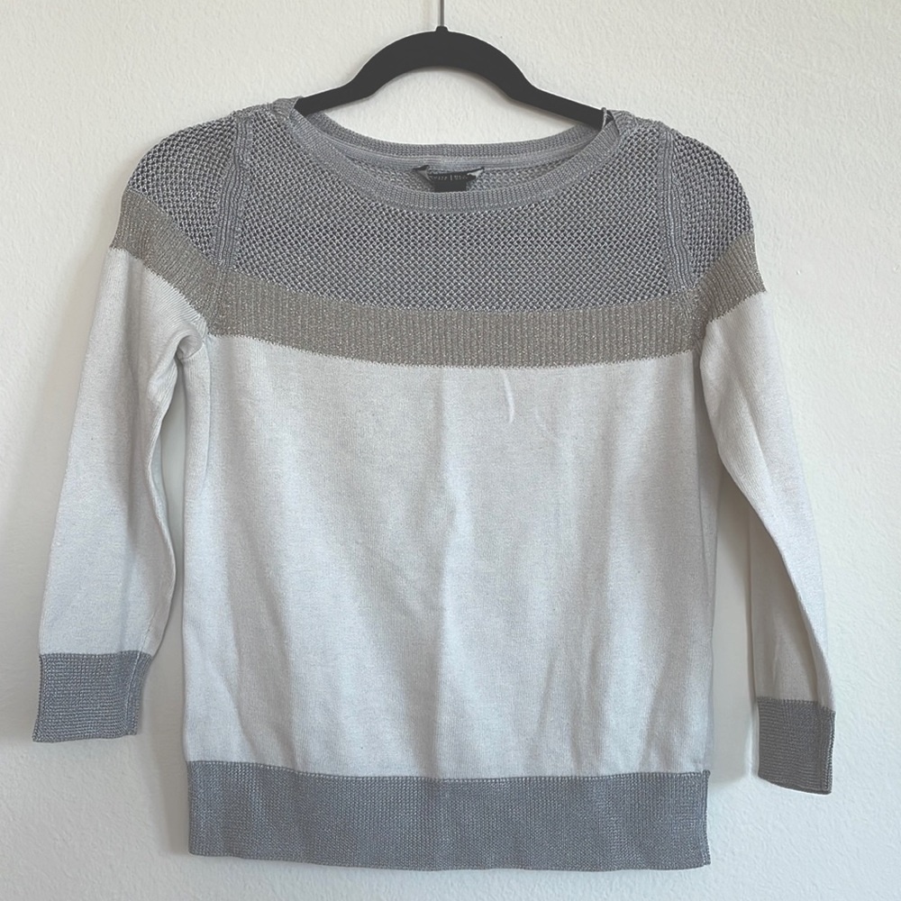 WHBM Silver Gold Ivory Fine Knitted 3/4 Sleeve Sweater